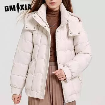 GMXIA женские винтажные повседневные однотонные куртки и пальто с капюшоном на осень и зиму с длинными рукавами и принтом M чёрный