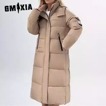 GMXIA женские винтажные повседневные однотонные куртки и пальто с капюшоном на осень и зиму с длинными рукавами и принтом M хаки