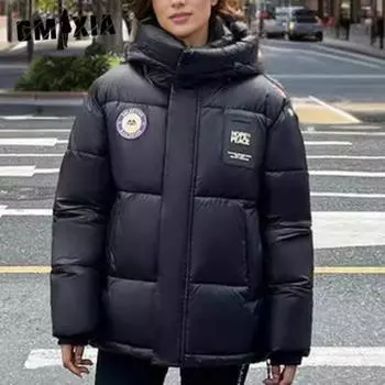 GMXIA женские винтажные повседневные однотонные куртки и пальто с капюшоном на осень и зиму с длинными рукавами и принтом M чёрный