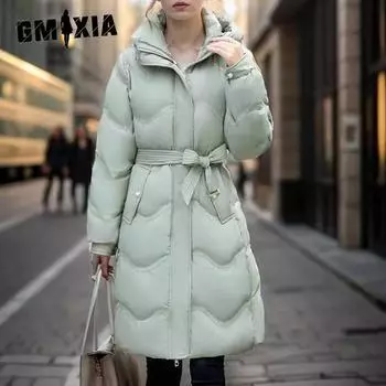 GMXIA женские винтажные повседневные однотонные куртки и пальто с капюшоном на осень и зиму с длинными рукавами и принтом L белый