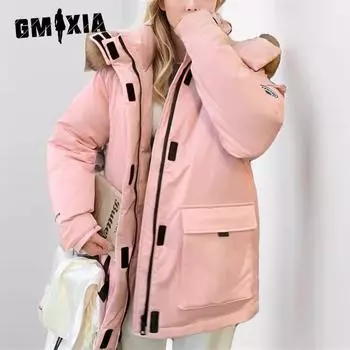 GMXIA женские винтажные повседневные однотонные куртки и пальто с капюшоном на осень и зиму с длинными рукавами и принтом S темно-серого