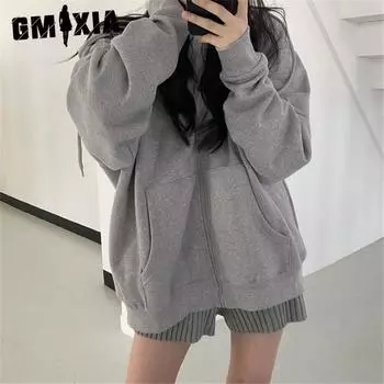 GMXIA женские винтажные повседневные однотонные куртки и пальто с капюшоном на осень и зиму с длинными рукавами и принтом S