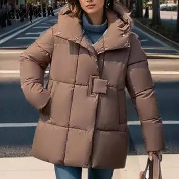 GMXIA женские винтажные повседневные однотонные куртки и пальто с капюшоном на осень и зиму с длинными рукавами и принтом M чёрный