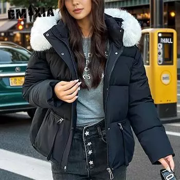 GMXIA женские винтажные повседневные однотонные куртки и пальто с капюшоном на осень и зиму с длинными рукавами и принтом M хаки