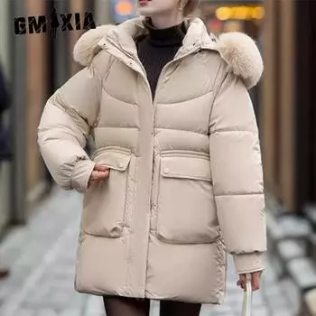 GMXIA женские винтажные повседневные однотонные куртки и пальто с капюшоном на осень и зиму с длинными рукавами и принтом M хаки