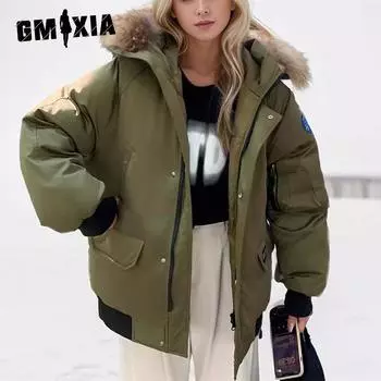 GMXIA женские винтажные повседневные однотонные куртки и пальто с капюшоном на осень и зиму с длинными рукавами и принтом S армия зеленый