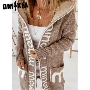 GMXIA женские винтажные повседневные однотонные куртки и пальто с капюшоном на осень и зиму с длинными рукавами и принтом S серый