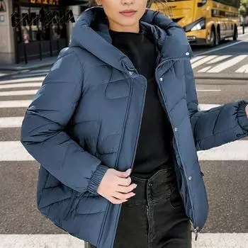 GMXIA женские винтажные повседневные однотонные куртки и пальто с капюшоном на осень и зиму с длинными рукавами и принтом M чёрный