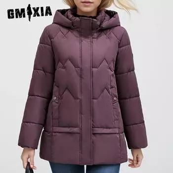 GMXIA женские винтажные повседневные однотонные куртки и пальто с капюшоном на осень и зиму с длинными рукавами и принтом XL чёрный