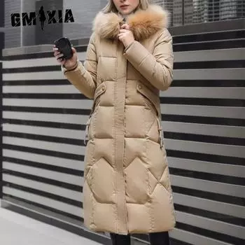 GMXIA женские винтажные повседневные однотонные куртки и пальто с капюшоном на осень и зиму с длинными рукавами и принтом L чёрный