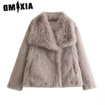 GMXIA женские винтажные повседневные однотонные куртки и пальто с воротником-поло на осень-зиму с длинным рукавом и принтом S светло-розовый