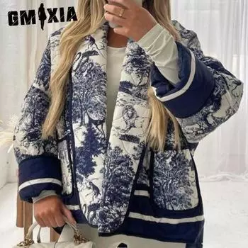 GMXIA женские винтажные повседневные однотонные куртки и пальто с воротником-поло на осень-зиму с длинным рукавом и принтом S