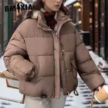 GMXIA Женские винтажные повседневные однотонные принтованные куртки и пальто с длинным рукавом и стойкой на осень-зиму M чёрный