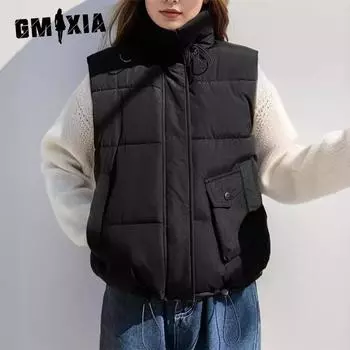 GMXIA Женские винтажные повседневные однотонные принтованные куртки и пальто без рукавов на осень-зиму M бордовый