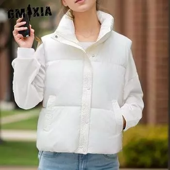 GMXIA Женские винтажные повседневные однотонные принтованные куртки и пальто без рукавов на осень-зиму M чёрный