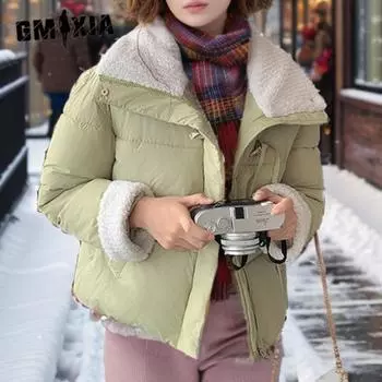 GMXIA Женские винтажные повседневные однотонные принтованные куртки и пальто с длинным рукавом и стойкой на осень-зиму M чёрный