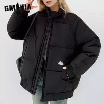 GMXIA Женские винтажные повседневные однотонные принтованные куртки и пальто с длинным рукавом и стойкой на осень-зиму S розовый