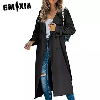 GMXIA Женские винтажные повседневные однотонные принтованные куртки и пальто с длинным рукавом и воротником-поло на весну и осень S хаки