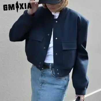 GMXIA Женские винтажные повседневные однотонные принтованные куртки и пальто с длинным рукавом и круглым вырезом на весну и осень S хаки