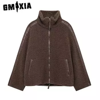 GMXIA женские винтажные повседневные однотонные принтованные куртки и пальто с длинным рукавом и квадратным воротником на осень-зиму XS грязно-белый