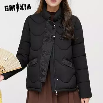 GMXIA Женские винтажные повседневные однотонные принтованные куртки и пальто с длинным рукавом и стойкой на осень-зиму M розовый