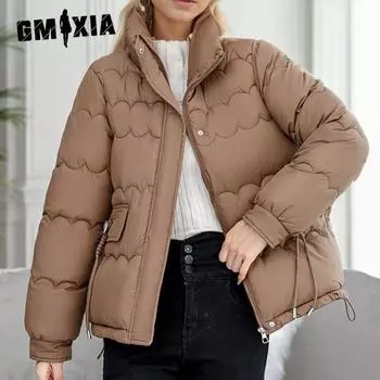 GMXIA Женские винтажные повседневные однотонные принтованные куртки и пальто с длинным рукавом и стойкой на осень-зиму M красный