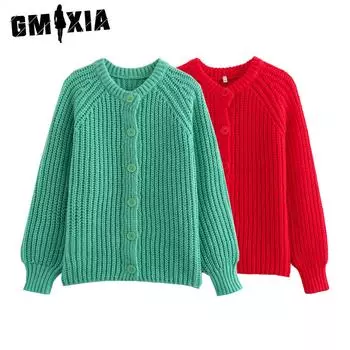 GMXIA Женские винтажные повседневные однотонные принтованные куртки и пальто с длинным рукавом и круглым вырезом на осень-зиму S