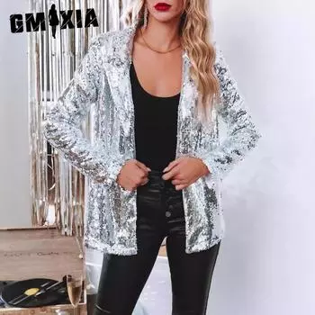 GMXIA Женские винтажные повседневные однотонные принтованные куртки и пальто с длинным рукавом и воротником-поло на весну и осень XS чёрный