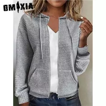 GMXIA Женский кардиган с капюшоном на молнии и длинными рукавами с капюшоном S чёрный