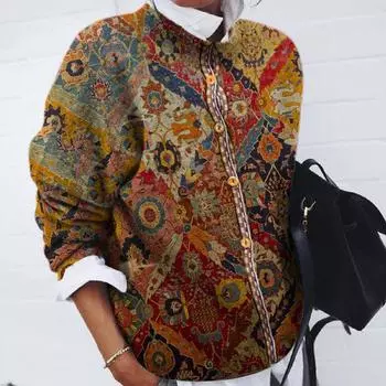 GMXIA Женский модный шерстяной кардиган с геометрическим принтом и длинными рукавами S оранжевый