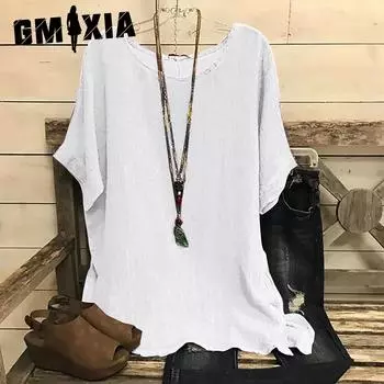 GMXIA Женский повседневный свободный модный однотонный топ с короткими рукавами и круглым вырезом под разрезом S красный