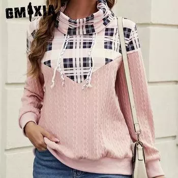 GMXIA Женский свитер осень-зима, вязаный пуловер с капюшоном на шнурке S чёрный