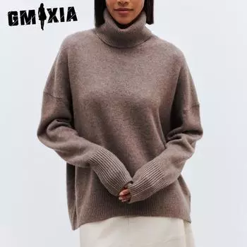 GMXIA Женский свитер с двумя лацканами, свободный свитер с высоким воротом, осень-зима, устойчивый к булавкам S белый