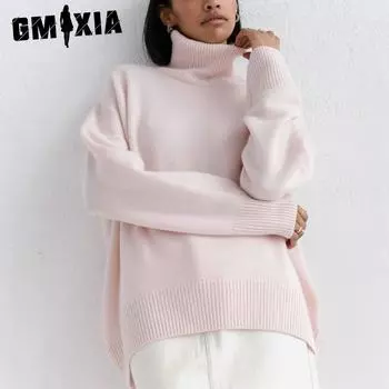 GMXIA Женский свитер Свободный полуводолазка Осень/Зима Свитер S чёрный