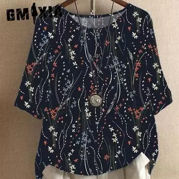 GMXIA Женский свободный модный свободный повседневный топ с цифровым принтом S