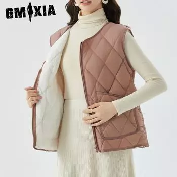 GMXIA Женский теплый очень толстый с бархатной подкладкой внутри с жилетом Женский повседневный жилет из овечьей шерсти на молнии Куртки и пальто из хлопка M