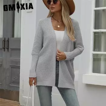 GMXIA Женский трикотаж осень-зима женский трикотаж кардиган свободный однотонный свитер для женщин S белый