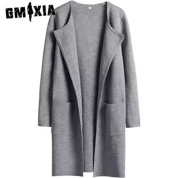 GMXIA Женский винтажный повседневный однотонный принт, женский модный кардиган, шерстяное пальто, осень-зима, куртки и пальто с длинным рукавом S белый