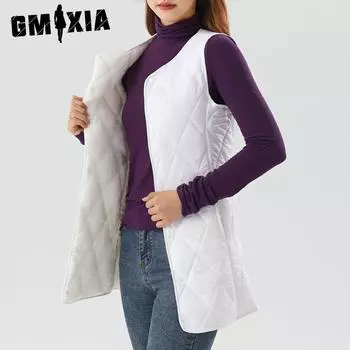 GMXIA Женский зимний длинный теплый модный плюшевый и бархатный жилет, длинные бархатные куртки и пальто S
