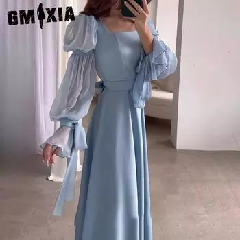 GMXIA женское длинное платье выше колена осеннее платье французской феи Mori Super Fairy S