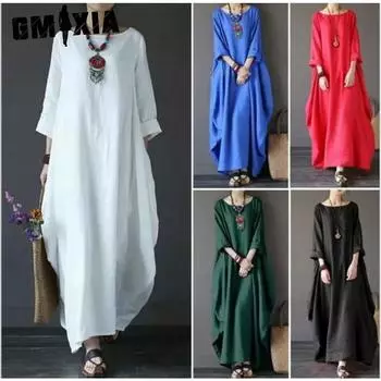 GMXIA Женское длинное свободное летнее повседневное платье из льна и хлопка больших размеров L белый