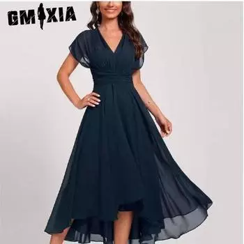 GMXIA Женское летнее модное шифоновое пэчворк-платье с V-образным вырезом S темно-синий