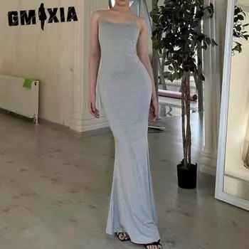 GMXIA женское летнее сексуальное платье с лямкой на шее и бабочкой, утягивающее талию, платье с лямкой на шее S серый