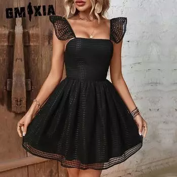 GMXIA Женское летнее сексуальное платье с вырезом на шее S чёрный