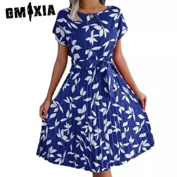 GMXIA женское летнее весеннее модное коктейльное и вечернее платье с цветочным принтом и круглым вырезом, высоким воротником и коротким рукавом на талии S бордовый