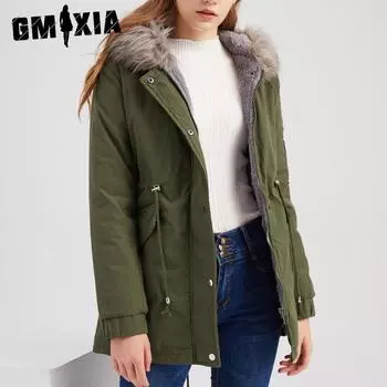 GMXIA Женское однотонное пальто с принтом, стеганое пальто с длинным капюшоном, теплые и бархатные куртки и пальто с капюшоном на осень-зиму с длинным рукавом S красный