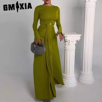 GMXIA Женское осеннее платье в стиле банкетного платья из сатина S