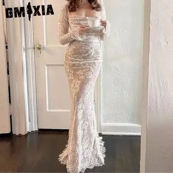 GMXIA Женское осеннее сексуальное темпераментное жилет с длинными рукавами и подтяжками, кружевное платье S белый