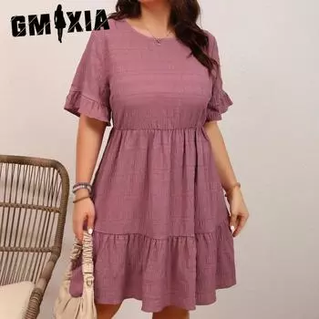 GMXIA Женское платье-юбка свободного покроя с коротким рукавом и завязками L персиковый