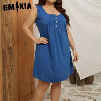 GMXIA Женское повседневное платье-майка без рукавов с пуговицами и складками больших размеров XL красный